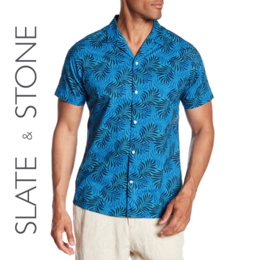 SLATE & STONE Hawaiian Palm Tropical Button Down